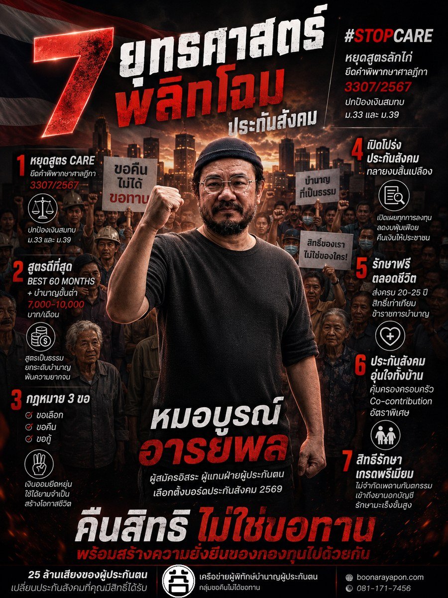 Infographic สรุป 7 ยุทธศาสตร์พลิกโฉมประกันสังคม หมอบูรณ์ อารยพล คืนสิทธิ์ไม่ใช่ขอทาน