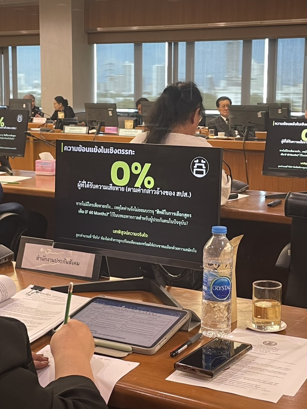 สไลด์ 0% ผู้ที่ได้รับความเสียหาย ตามคำกล่าวอ้างของ สปส. ในห้องประชุมวุฒิสภา หมอบูรณ์พรีเซนต์