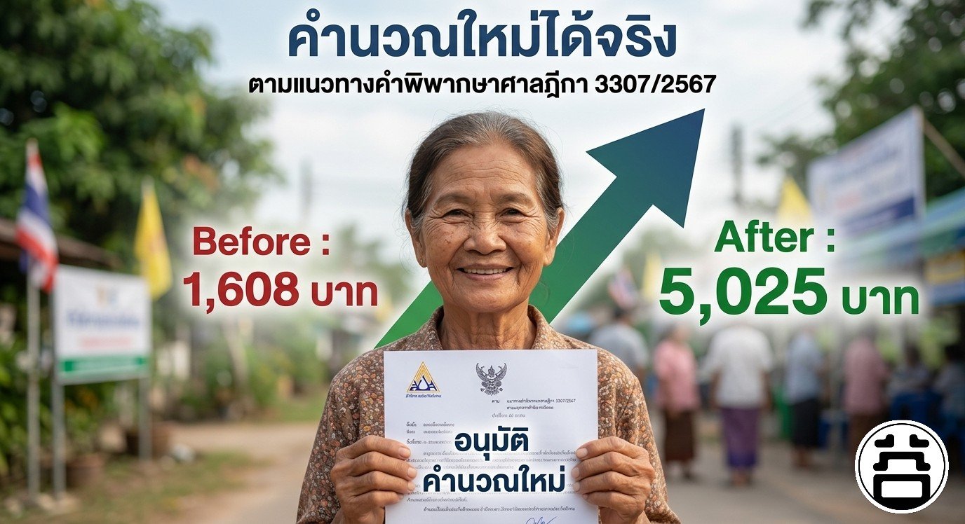 คำนวณใหม่ได้จริง ตามแนวทางคำพิพากษาศาลฎีกา 3307/2567 บำนาญเพิ่มจาก 1,608 เป็น 5,025 บาท