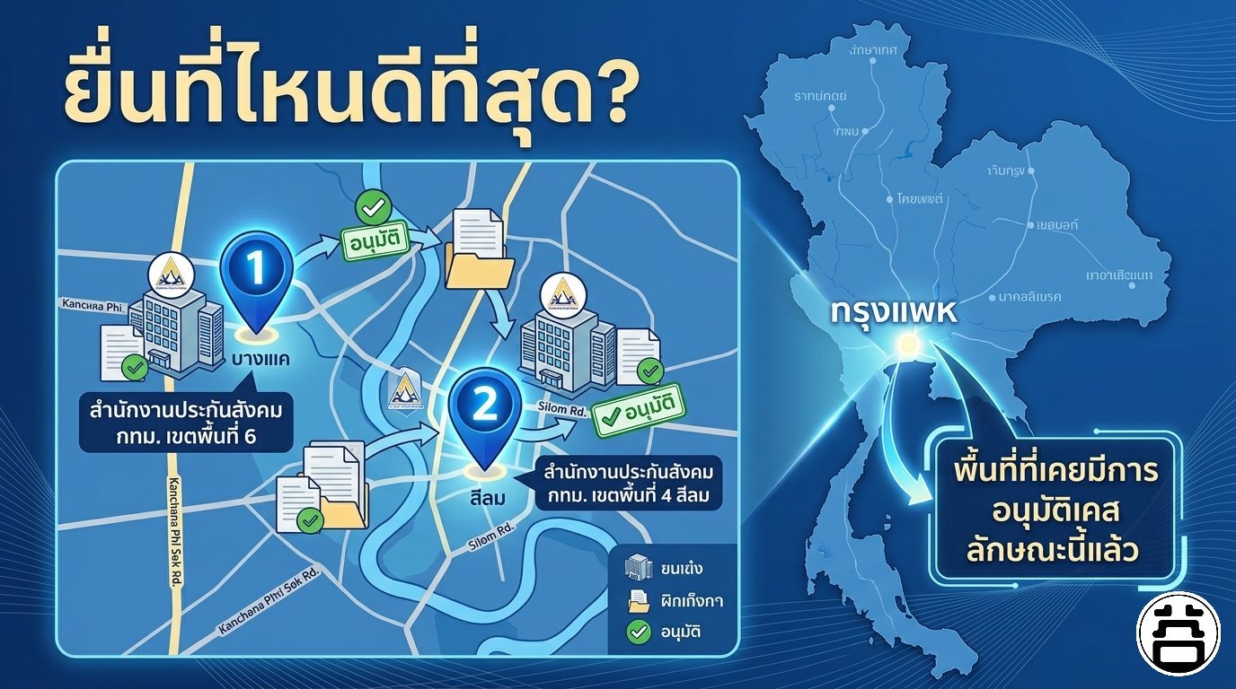 แผนที่สำนักงานประกันสังคมกรุงเทพมหานคร เขตพื้นที่ 6 พื้นที่ที่เคยมีการอนุมัติเคสคำนวณบำนาญใหม่ตามฎีกา 3307