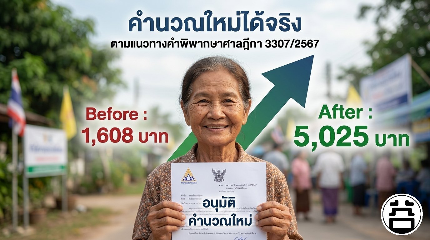 คำนวณใหม่ได้จริง ตามแนวทางคำพิพากษาศาลฎีกา 3307/2567 บำนาญเพิ่มจาก 1,608 เป็น 5,025 บาท