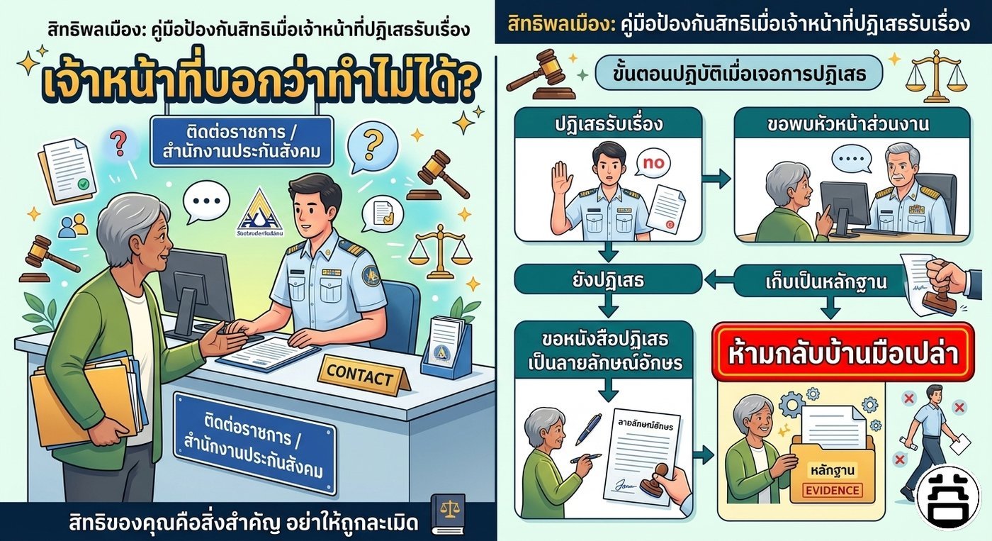สิทธิพลเมือง คู่มือป้องกันสิทธิเมื่อเจ้าหน้าที่ปฏิเสธรับเรื่อง ขั้นตอนปฏิบัติเมื่อเจอการปฏิเสธ