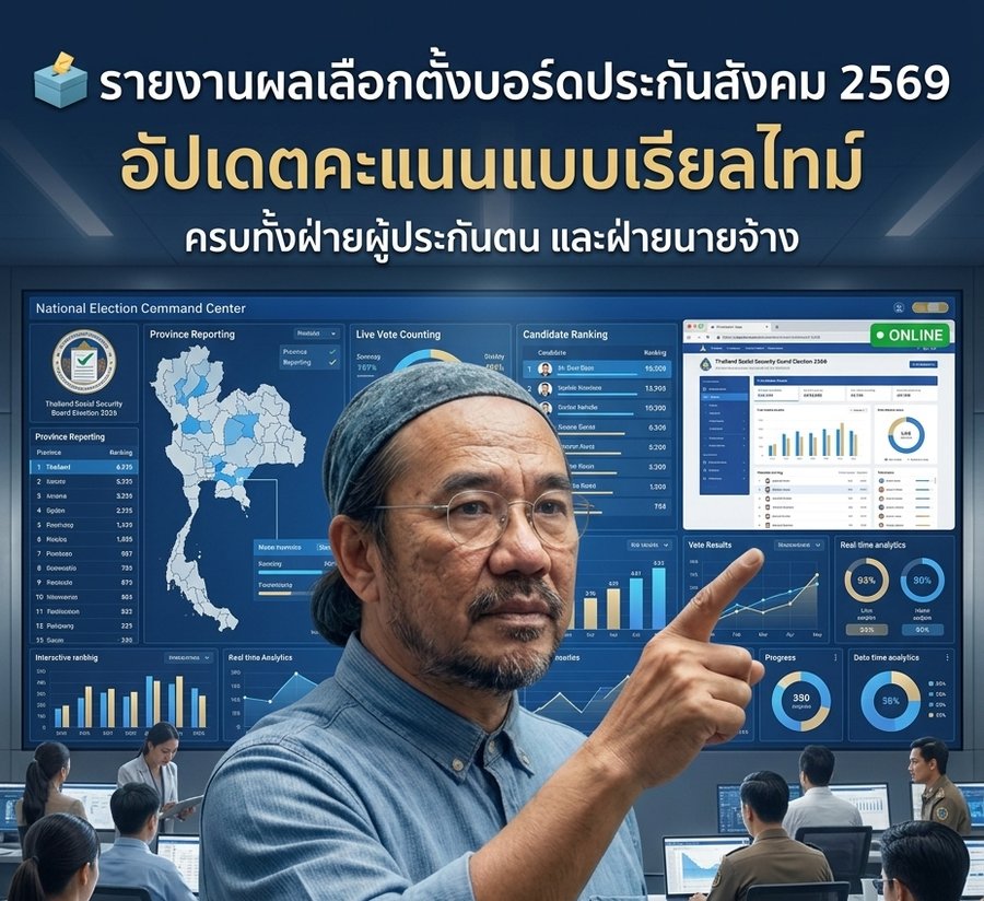 รายงานผลเลือกตั้งบอร์ดประกันสังคม 2569 อัปเดตคะแนนแบบเรียลไทม์ ครบทั้งฝ่ายผู้ประกันตนและฝ่ายนายจ้าง